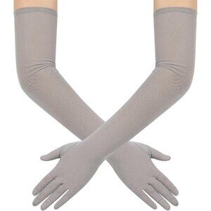 Women's Tulle Mesh Silver Long Stretchy Gloves Halloween Party Wedding Costume